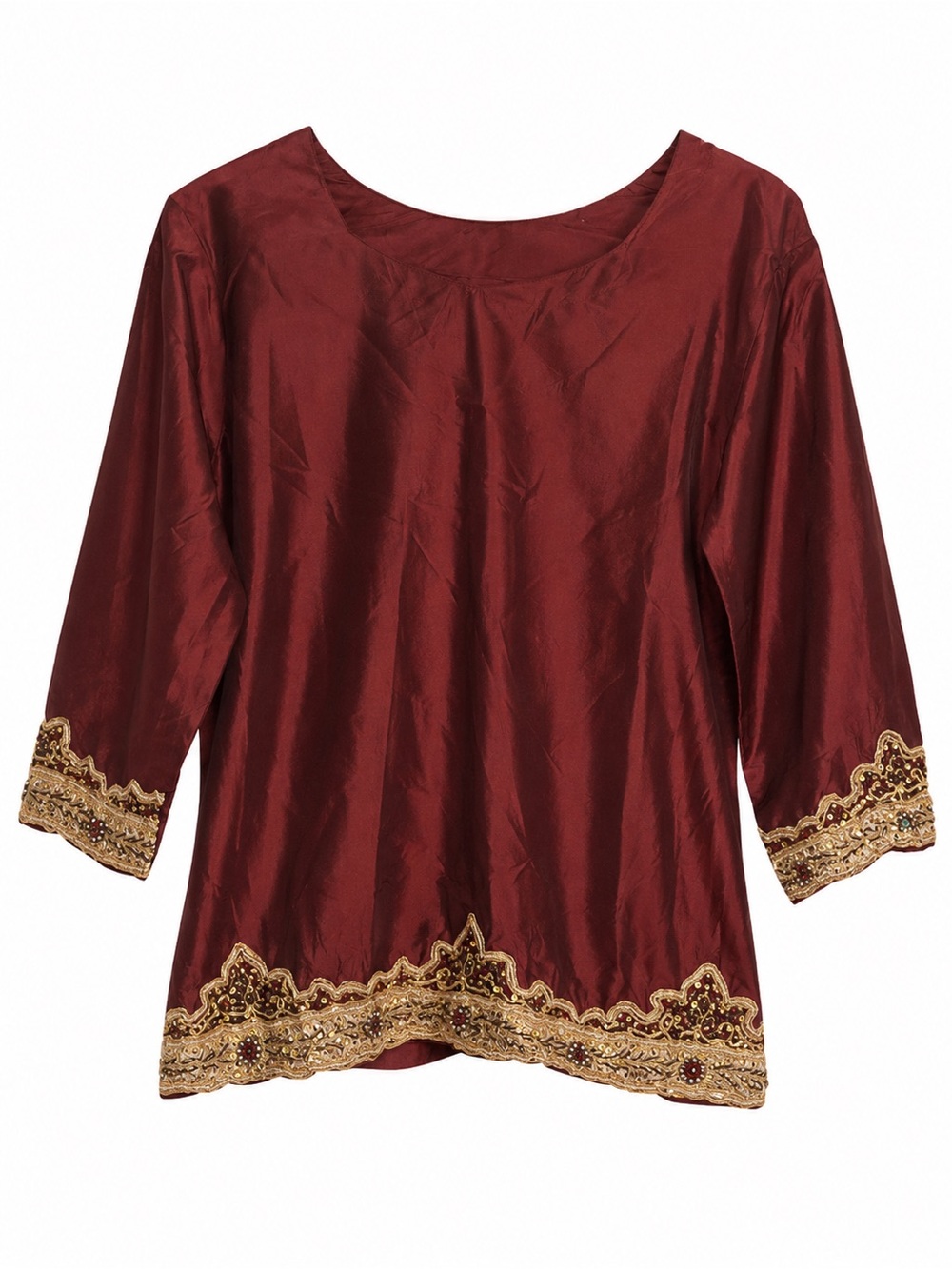 Handmade Silk Indian-Inspired Top with Gold Embellishment S-M